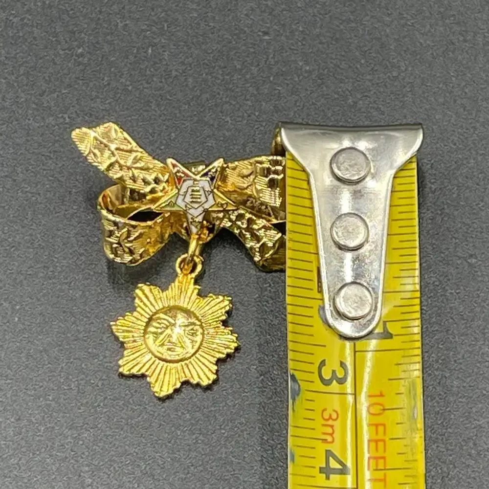 Vtg Order of the Eastern Star Brooch Sun Dangle Bow OES Masonic Gold Tone 1.25